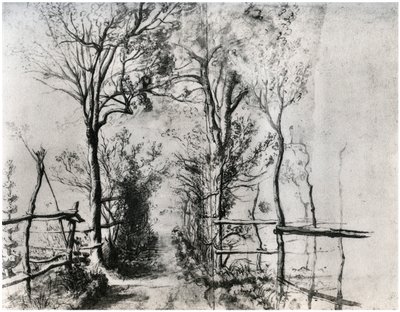 Un sentiero fiancheggiato da alberi, c1620-1625, 1958 da Unbekannt