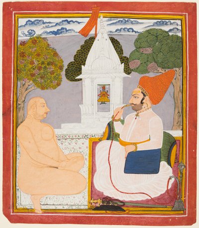 Un nobile Rathor in visita a un santo Digambara in un santuario di Vishnu, probabilmente Baba Atmaram, c. 1760 da Unbekannt