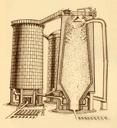 Una serie di moderni altiforni mostrati in sezione, c1930 da Unbekannt