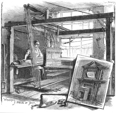 Un tessitore di seta di Spitalfields al suo telaio a mano, 1884 da Unbekannt