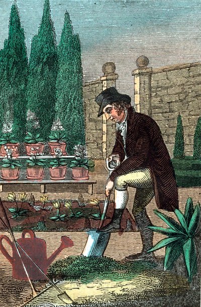 Un giardiniere che scava con una vanga, 1821 da Unbekannt