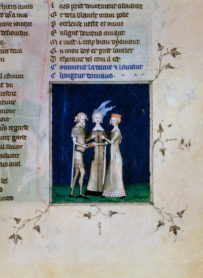 Un cavaliere e una dama che si scambiano anelli, c. 1350 da Unbekannt