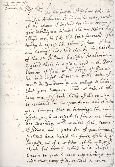 Lettera di Oliver Cromwell al Cardinale Mazarin, 4 dicembre 1657, 1899 da Unbekannt