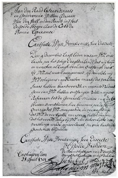 Una lettera dalla Compagnia Olandese delle Indie Orientali a Willem Adriaan van der Stel, XVIII secolo, 1931 da Unbekannt
