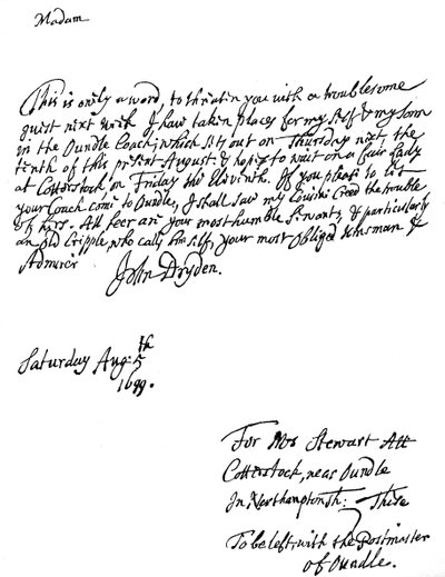 Una lettera scritta da John Dryden 1631-1700, poeta inglese, 1699 1840 da Unbekannt