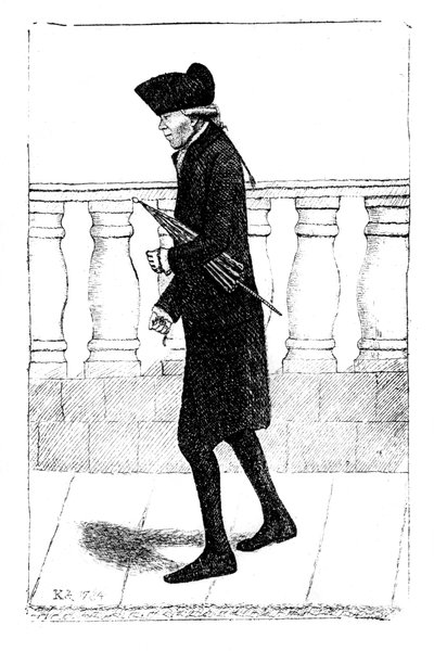Un uomo che cammina con un ombrello sotto il braccio, 1784 da Unbekannt
