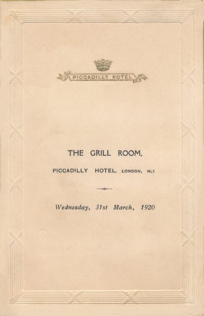 Menu per The Grill Room del Piccadilly Hotel, Londra, 1920 da Unbekannt