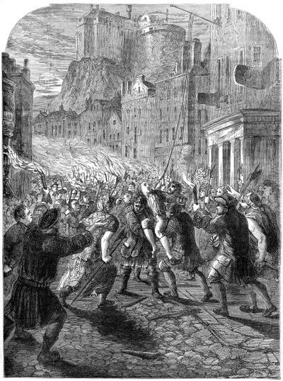 Una folla che porta il Capitano John Porteous alla sua esecuzione, Edimburgo, 1736 XIX secolo da Unbekannt