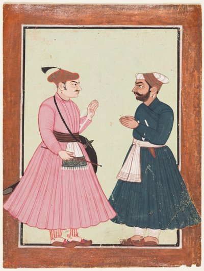Un nobile, probabilmente Raja Gaur Sen, riceve un altro nobile, c. 1700-20 da Unbekannt