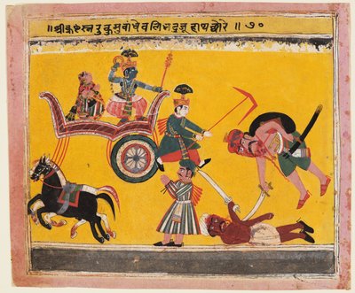 Una pagina da un Bhagavata Purana: Dopo che Krishna legò Rukma, il fratello di Rukmini, Balarama..., c. 1640 da Unbekannt
