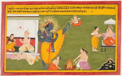 Una pagina da un Ramayana: Vamana avatar di Vishnu Trivikrama, c. 1710 da Unbekannt