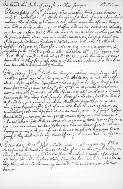 Una pagina dal diario di John Newton, 1750-1754 da Unbekannt
