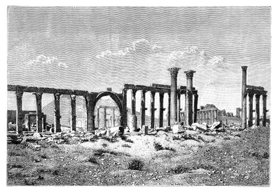Una colonnata in rovina a Palmira Tadmur, Siria, 1895 da Unbekannt