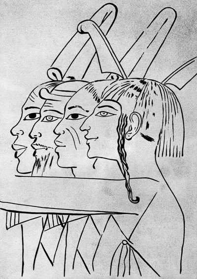 Schizzo di uomini africani e asiatici dalla tomba del re Seti I, Tebe, Egitto da Unbekannt