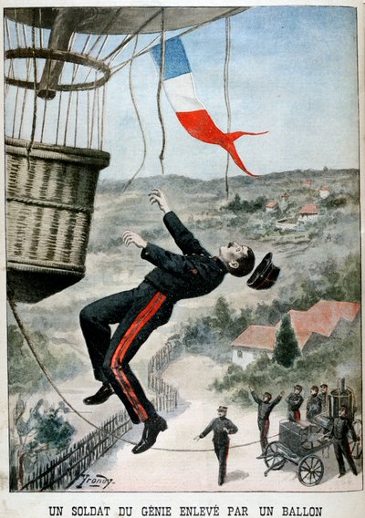 Un soldato trasportato in alto da un Pallone, 1901 da Unbekannt