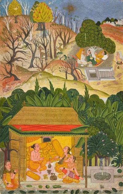 Un mese estivo, forse Vaisakh, foglio da una serie Barahmasa, ca. 1750 da Unbekannt