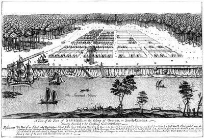 Veduta della città di Savanah, nella colonia della Georgia, Carolina del Sud, 1741, c1880 da Unbekannt