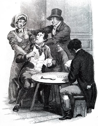 Una moglie che cerca di rimuovere il marito dal tavolo da gioco da Unbekannt