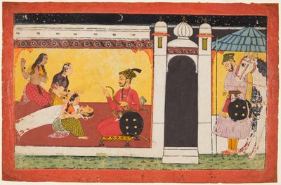 Una donna sviene davanti a un principe, scena notturna da una serie Madhavanala Kamakandala da Unbekannt