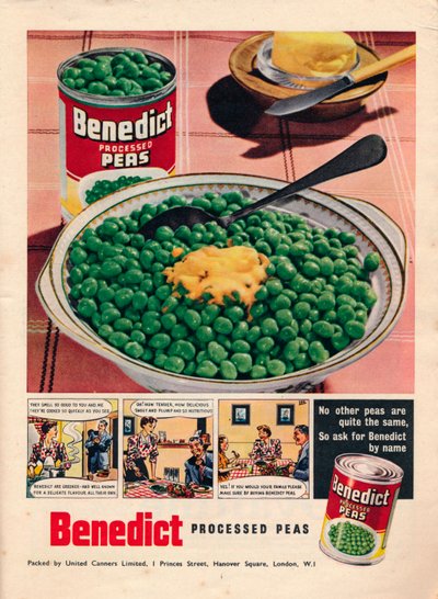 Pubblicità per piselli lavorati Benedict, 1951 da Unbekannt