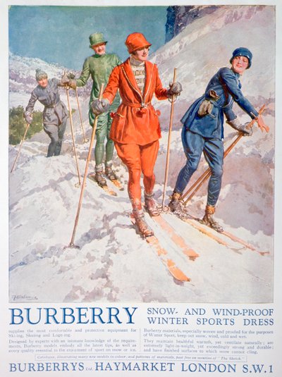 Pubblicità per abito sportivo invernale Burberry, 1927 da Unbekannt