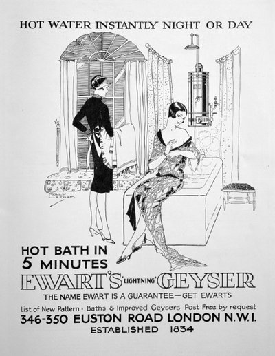 Pubblicità per Ewarts Geyser per acqua calda, 1928 da Unbekannt