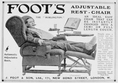 Annuncio per la sedia regolabile Foots Burlington, 1916 da Unbekannt