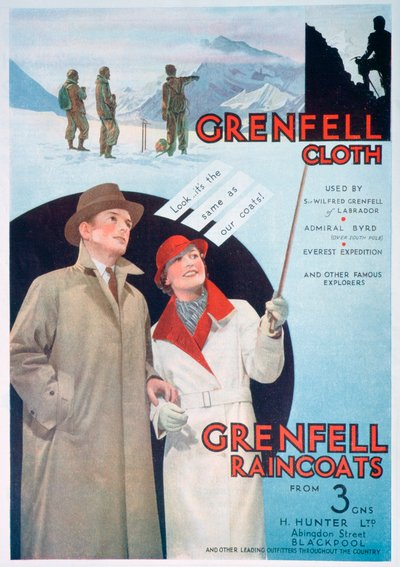 Pubblicità per tessuti e impermeabili Grenfell, 1937 da Unbekannt