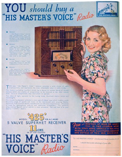 Pubblicità per le radio His Masters Voice, 1936 da Unbekannt