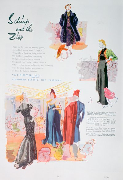 Pubblicità per cerniere in plastica colorata Lightning di ICI, 1937 da Unbekannt