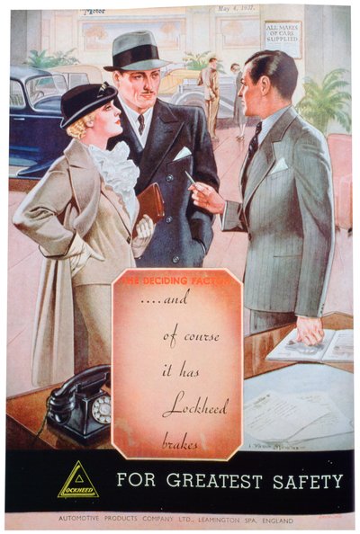 Pubblicità per i freni delle auto Lockheed di Automotive Products di Leamington Spa da Unbekannt