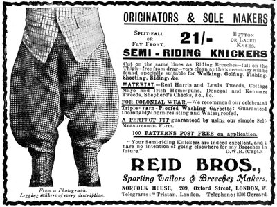 Pubblicità per Reid Bros, sarti sportivi e produttori di calzoni da Unbekannt