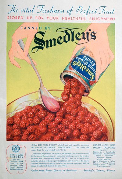 Pubblicità per la frutta in scatola Smedleys, 1936 da Unbekannt
