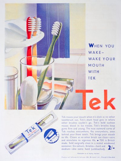 Pubblicità per spazzolini Tek, di Johnson and Johnson, 1931 da Unbekannt