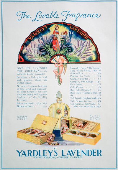 Pubblicità per il profumo e i cosmetici Yardleys Lavender, 1928 da Unbekannt