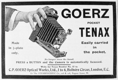 Pubblicità per la fotocamera Goerz Pocket Tenax, 1909 da Unbekannt