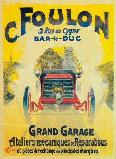 Pubblicità per il garage di C Foulons, Bar-le-Duc, Francia, c1900 da Unbekannt