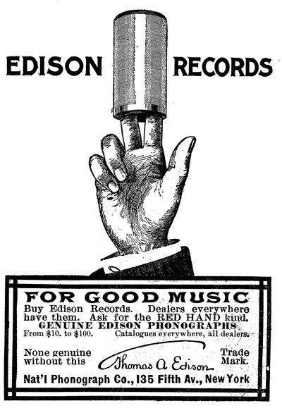 Pubblicità per registrazioni su cilindro fonografico Edison, 1900 da Unbekannt