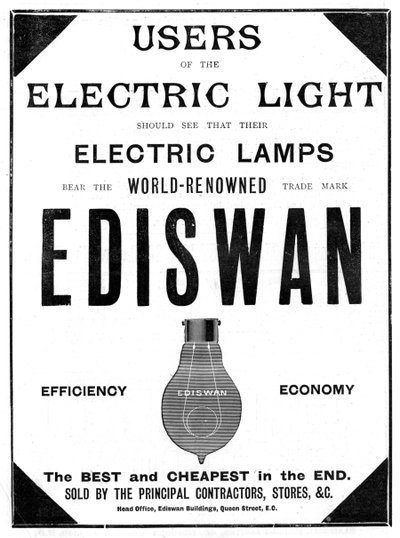 Pubblicità per lampadine incandescenti Ediswan, 1898 da Unbekannt