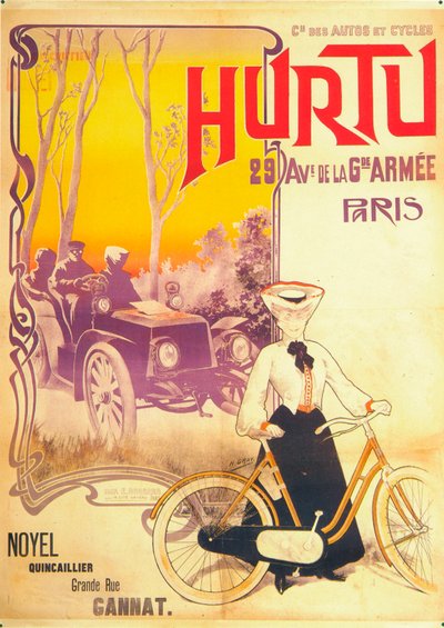 Pubblicità per auto e biciclette Hurtu, c1900s da Unbekannt