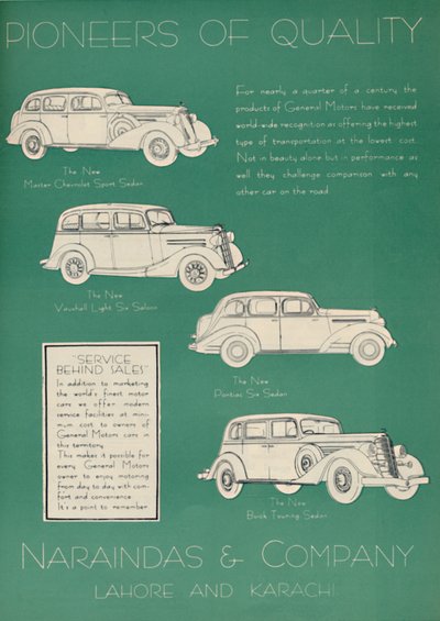 Pubblicità per Naraindas & Company, fornitori di automobili, 1936 da Unbekannt