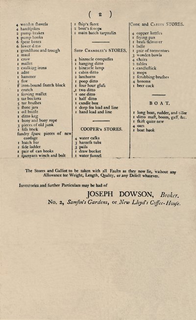 Annuncio di vendita con candela a Lloyds, 1796, 1928 da Unbekannt
