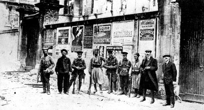 Cacciatore africano, due Turcos e tre soldati britannici, Soissons, Francia, Prima Guerra Mondiale, 1914 da Unbekannt
