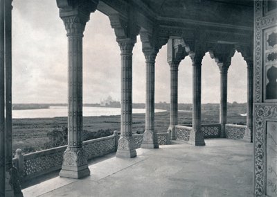 Agra. Balcone della Torre del Gelsomino, con vista sul Taj, c1910 da Unbekannt