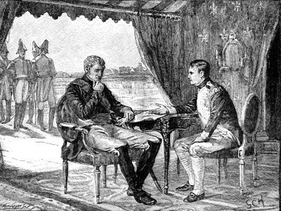 Alessandro I di Russia e Napoleone I Bonaparte di Francia a Tilsit da Unbekannt