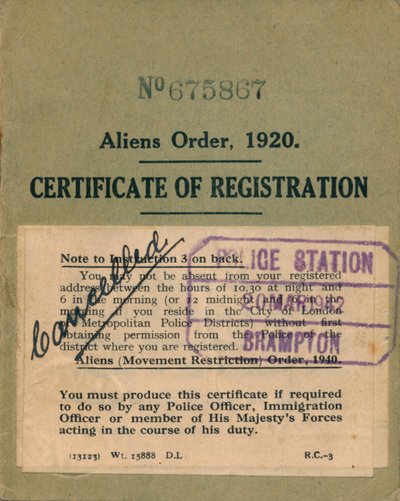 Ordine degli alieni, certificato di registrazione, 1920 da Unbekannt