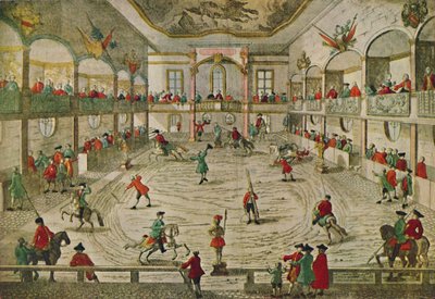 Una scuola di equitazione del XVIII secolo, mostrando la transizione al circo da Unbekannt