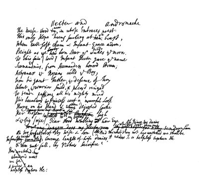 Un estratto dal manoscritto originale della traduzione di Omero di Pope, XVIII secolo, 1840 da Unbekannt