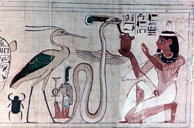 Papiro egizio antico della morte inginocchiato davanti a un serpente da Unbekannt