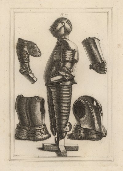 Antica armatura brillante per John de Courcy, Conte di Ulster 1, e pouldron, garde-brass, avant-brass o vambrace del Duca di Monmouth 2 da Unbekannt